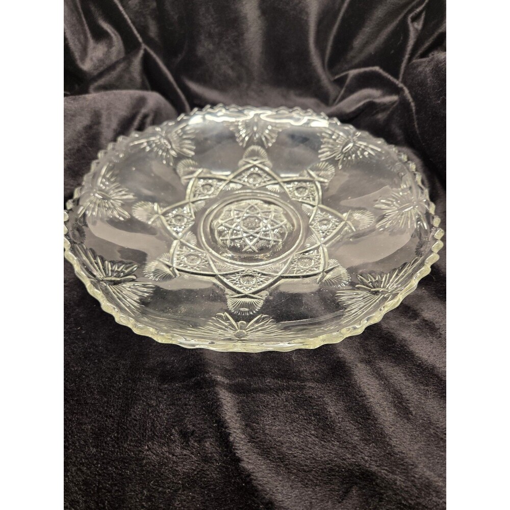 EAPG Indiana Glass Mikado Bowl 1907 Jeweled Butterflies Clear w manganese glow